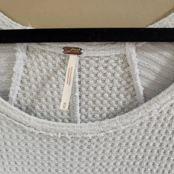 Free People Tunic Light Blue Textured Scoop Neck Long Sleeve Extra Oversized Med - Picture 3 of 4